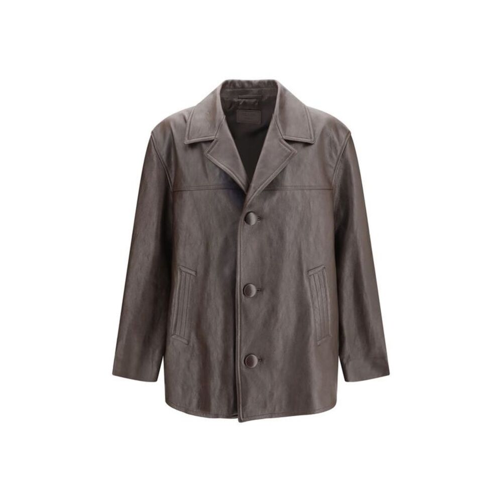 Prada Brown Lamb Leather Leather Men's Jacket